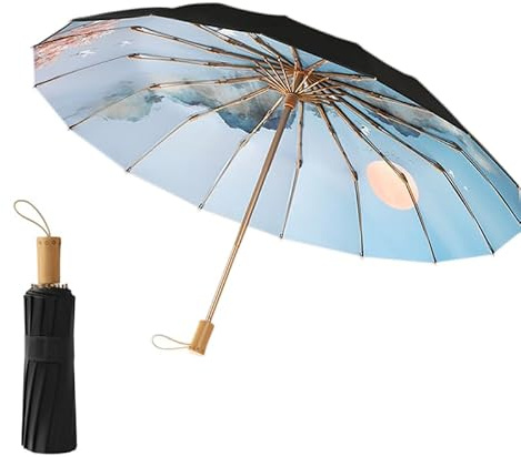 Maibar Parapluie Solaire Style Chinois 3D Motif Huile Compact 16 côtes SPF 50 UPF 50 UV Protection Parapluie Pliable pour les Femmes