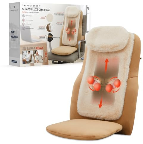 Sharper Image Luxe Shiatsu Massaging Chair Pad with Heat - Heated Back Massager Seat Topper with 4 Nodes & Vibration, Portable Massage Chair Pads for Home & Office, Cushioned Electric Massagers