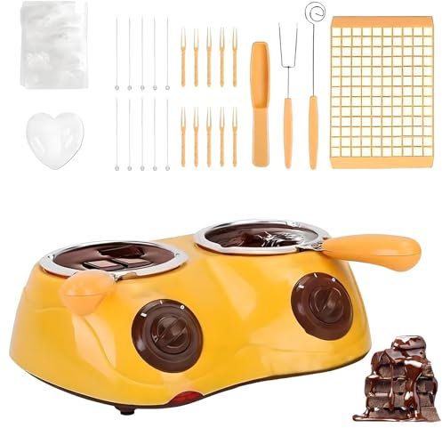 Olla para Fundir Chocolate, Control de Temperatura Independiente, Mini Set Eléctrico de Doble Olla con Bandejas para Moldes de Chocolate, Máquina para Calentar Chocolate y Malvaviscos para Yellow