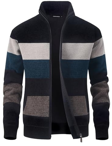CoXuantion Herren Strickjacke Feinstrick Cardigan Stehkragen Gestrickt Winterjacke Wintermantel Freizeitjacke Langarm Sweatjacke mit Reißverschluss XL,Schwarz