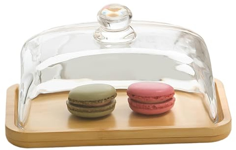 Butterdose mit Deckel 18 x 12 x 9, 4 cm Butterbehälter aus Holz mit transparenter Glasabdeckung Käseaufbewahrung für die Küchenarbeitsplatte Butterdose aus Glas mit Deckel für den Kühlschrank