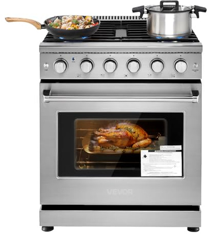 VEVOR Gas Range Oven, 30 Inches Width, Freestanding Stainless Steel Stove and Oven with 5 Sealed Cooktop Burners, Easy Reach Racks, Storage Drawer, 4.8 Cu. Ft. Capacity, for Apartment Home Kitchen