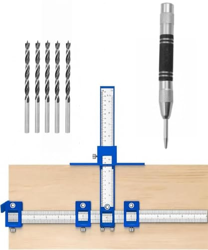 XWHLXY Cabinet Hardware Jig Tool with Centre Punch & 5 Bits | Adjustable Punch Locator Drill Guide Template Woodworking Dowelling Tool for Installation of Handles Knobs Doors Drawer Pull