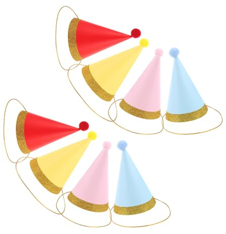 HOLIDYOYO 8 Bunte Partyhüte aus Papier mit Bommeln Weiche Kleiner Geburtstagshüte für Kleine Hunde und Katzen Partyzubehör für Haustierfeiern