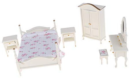 Juego de 6 muebles de madera romántica en miniatura para casa de muñecas 1:12