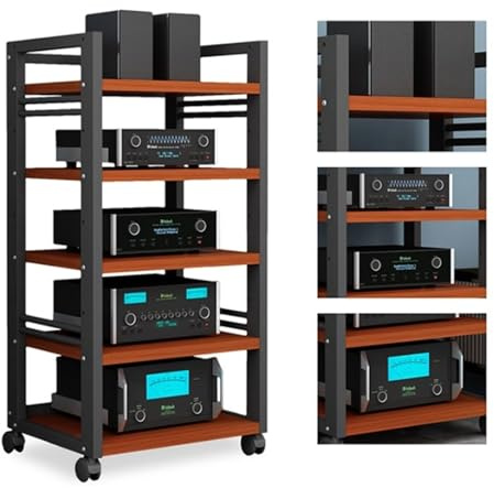 Mobile Giradischi,Mobile Stereo Hi Fi Rack HiFi Mobiletto Stereo A 5 Ripiani Supporto Multimediale AV Scaffale for Intrattenimento,Adatto a molteplici Occasioni(Black+Brown)