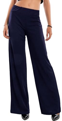 Toocool Pantaloni Donna a Palazzo Basic Elastico in Vita VI-9292 [Blu Scuro,XL]