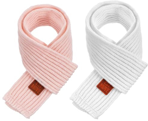 Abeillo 2 Pack Warm Kids Winter Knit Scarves Soft Knitted Neck Warmer Scarf Warm Scarves Wrap for Boys Girls(Pink, White)