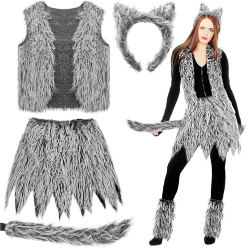 NaLatia Costume Carnevale per donna, costume da lupo per 100 giorni di scuola, leggings per carnevale, set ruolo play lupo cattivo, costume Halloween donna