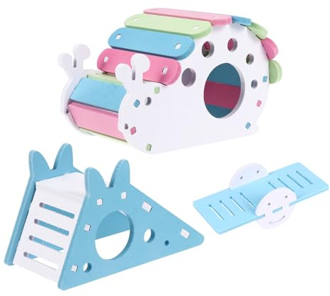 Didiseaon Lot de 3 Cabanes pour Petits Animaux Balançoire Bleue, Nichoir Escaliers et Cachette Escamotable, D’Escalade pour Hamster, Souris et Rongeurs, Accessoires Cage Indispensables