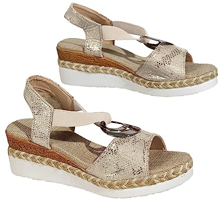 ZTFYKLIN Sandalias Ortopedicas Mujer Casual Slope Bottom Zapatos De Pendiente Verano Con Cuñas (Gold, 39) Trekking Deportivas Negras Planas Para Pies Delicados Ergonomicas Zapato Anchos Tiras