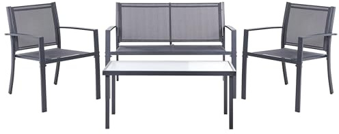 Utemöbelgrupp Modern Industriell Trädgårdssoffa Metall Loungeset 4-sitsigt Set med Bord Mörkgrå Tavoleto
