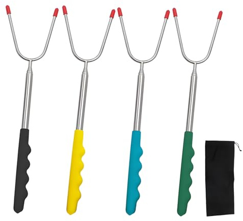 4 Stück Teleskop Grillspieße Edelstahl 31-115cm, Marshmallow Spieße, Stockbrot Spieße mit Isolierten Griffen, Ausziehbare Lagerfeuerspieße für Stockbrot, Lagerfeuer, Camping, BBQ & Gartenpart
