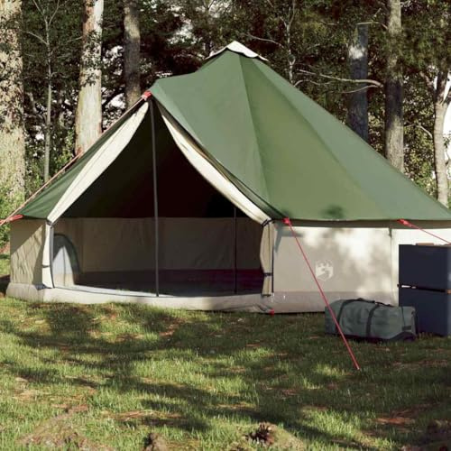 Kaloriko Tipi-Familienzelt Grün wasserdicht für 6 Personen aus 185T Polyester mit PU-Beschichtung, inklusive Tragetasche, E-Anschluss, Moskitonetz, ideal für Camping, Wandern und Outdoor Abenteuer