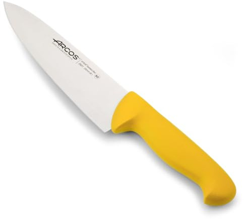 Arcos Cuchillo Chef con Hoja Acero Inoxidable Nitrum 200 mm. Cuchillo cocina profesional multipropósito. Mango ergonómico polipropileno. Serie 2900. Color amarillo.