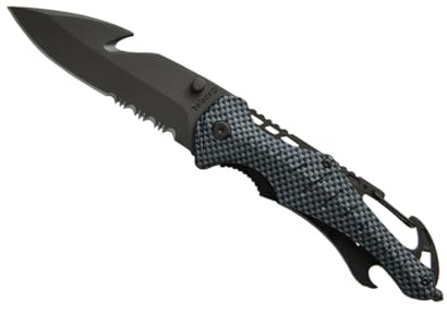 Baladeo - Klappmesser - Security Linerlock CF Aluminum - Klinge: Rostfrei l Teilweise gezackte Schneide l Titan-Finish