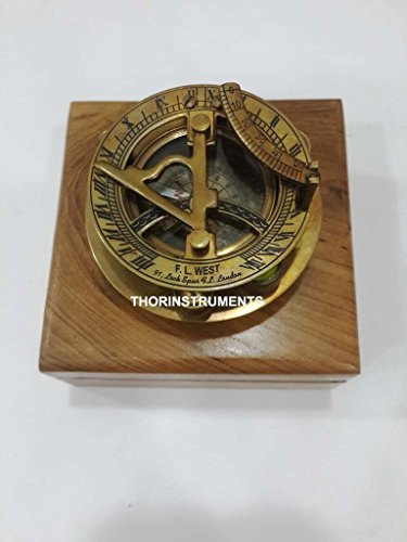 THOR INSTRUMENTS Bussola con meridiana antica F.L London, con scatola di legno, stile rustico, vintage, decorazione per la casa