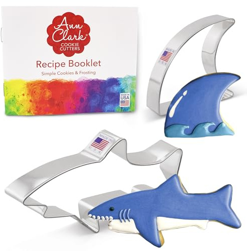 Ann Clark Cookie Cutters Ensemble de 2 emporte-pièces requin avec livret de recettes, requin et aileron - Acier de fabrication américaine
