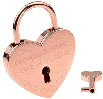 Personalised Rose Gold Eternity Design Love Metal Padlock with Names & Date, in a Gift Pouch