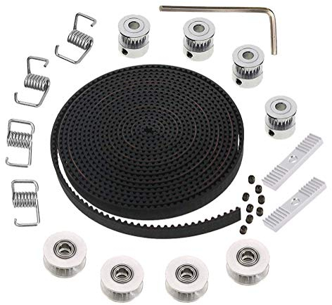 KeeYees 5M Zahnriemen 6mm Breite + 4pcs 20 Zähne 5mm Bohrung Riemenscheibe Rad + 4pcs Umlenkrolle + 4pcs Torsionsfeder + 2pcs Zahnriemen Klemmen mit Inbusschlüssel für 3D Drucker