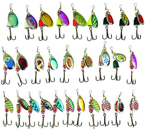 LSHEL Spinner Angelköder Set mit 30 Stück Kunstköder zum Angeln Fishing Spinner (Hecht, Forelle, Bass), Stil F