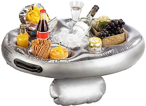 infactory Schwimmtablett Pool: Schwimmender 2in1-Getränke- und Snackhalter, aufblasbar, 70 x 50 cm (Poolbar aufblasbar, Wasser Bar, Bier)