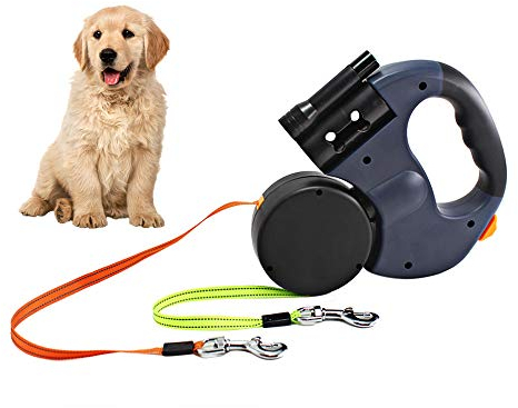 Gobesty Doppelte Einziehbare Hundeleine, 3M Flexible Einziehbare Hundeleine Doppelleine fur Zwei Hunde mit LED Licht und Müllbox für Zwei Hunde (Weniger als 11,4 kg (25 lbs) pro Hund)