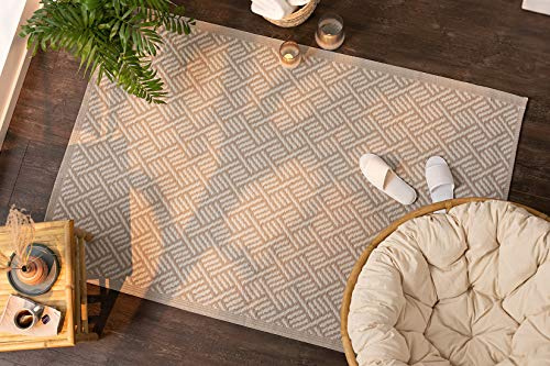 Dekoleidenschaft Indoor & Outdoor Teppich Beige aus recyceltem Polypropylen, 120x180 cm, wetterfest, schmutzabweisend & abwaschbar, Wohnzimmerteppich, Outdoorteppich für Garten, Balkon & Terrasse