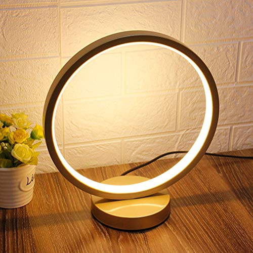 LED Modern Tischlampe Ring Dimmbar Schreibtischlampe 30cm Runde Form Design Desktop-Leuchten Mit Schalter Schlafzimmer Nachtlampe, weißes Licht/Warmes Licht/Neutrales Licht, 1,5 m Kabel Stecker,Gold