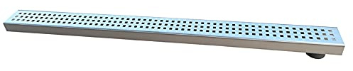 Trobak Entwässerungsrinne Edelstahl 1 Meter superflach mit Ablaufstutzen Rost Quadratlochung System 35/80