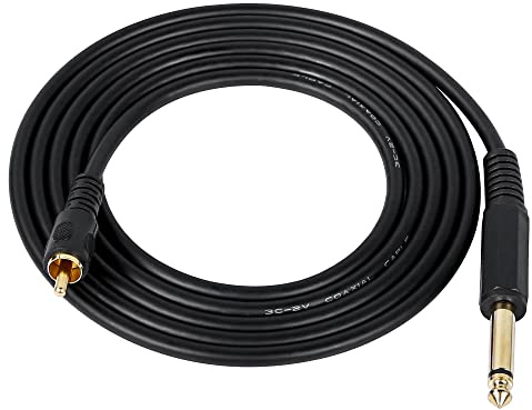 CERRXIAN RCA to 1/4 Inch Audio Cable, Gold Plated 6.35mm TS Mono Male to RCA Male Patch Cord (Black, 1.8m)