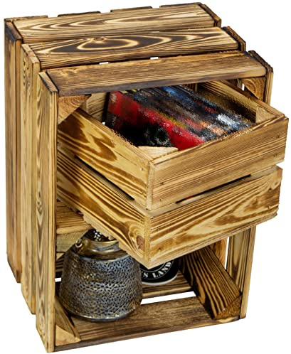 Kistenkolli Altes Land geflammte Holzkiste Bella 40 x 30 x 25cm Holzkiste Möbel-Kiste | Wein-Kiste | Obst-Kiste | Apfel-Kiste | Deko-Kiste aus Holz (1er Set Bellotta)