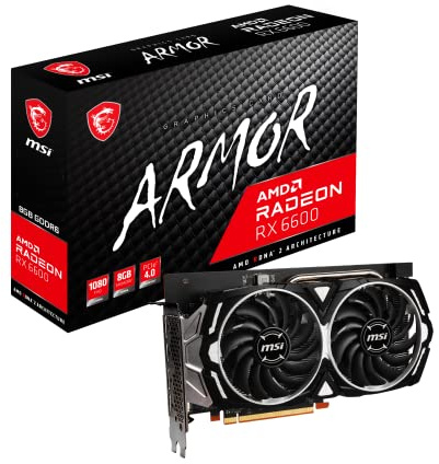 MSI Radeon RX 6600 Armor 8G Gaming Grafikkarte - AMD RX 6600, GPU 2044/2491 MHz, 8000MB DDR6 Speicher
