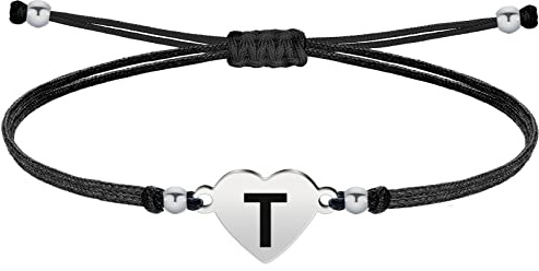 Bracelet lettre initial A-Z en acier inoxydable avec fil ciré Bracelet femme ou homme initial de nom