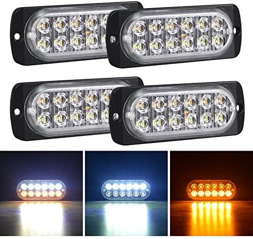 RIGIDON 4 Pezzis 12 LED Lampada di Emergenza Strobo Barra Led, 4.3 Pollice 12V 24V Faretti Fendinebbia Per Off road Auto Fuoristrada Camion SUV ATV 4x4 Veicoli, Bianca Ambra Luce Lampeggiante Led