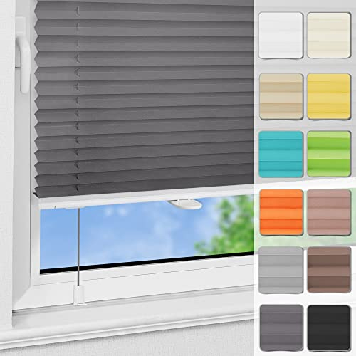 Magiea Plissee ohne Bohren Klemmfix B90 x H130cm Anthrazit lichtundurchlässig Plisseerollo für Tür & Fenster Blickdicht Sichtschutz Sonnenschutz Rollo
