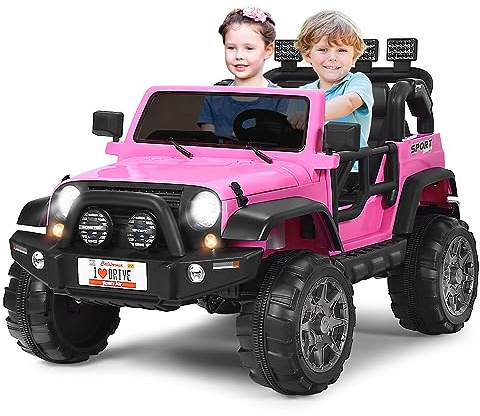 DREAMADE Elektroauto für Kinder, 2-Sitzer Kinder Elektroauto mit 2,4 Ghz Fernbedienung & LED-Licht & Musik & USB, 12V Elektrofahrzeuge für Kinder ab 3 Jahre (Rosa)