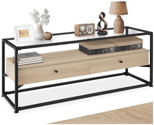 tectake® Mueble TV con Tablero Extraíble, Mueble Television para Salón y Almacenaje, Muebles de Salon, Aparadores para Salon, Mesa TV - 121,5 x 41,5 x 50,5 cm Madera Industrial Clara, Roble Sonoma