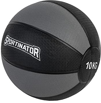SPORTINATOR® Training's Medizinball in grau/schwarz, mit Gewichtsangabe auf dem Ball, ideal für das Kraft- und Konditionstraining. Größe 1 bis 10, Gewicht von 1 kg bis 10 kg