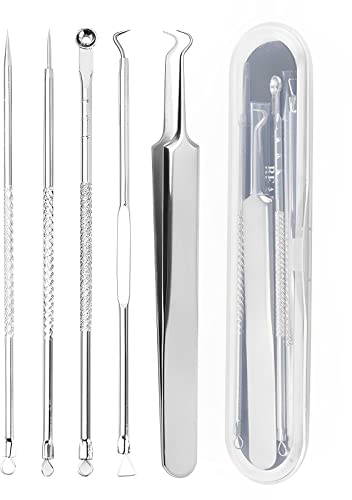 Blackhead Remover Tool Kit,5 Pieces Comedone Extractor Tool,Stainless Steel Comedone Extractor,Blackhead Extractor Tool Acne Needle Whitehead Removal,for Nose Face Skin
