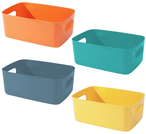 Bgfuni 4er Set Aufbewahrungsbox,Organizer Box mit Griffen-(Original Design),Klein Kunststoffbox Weiß für Haushalt, Praktischer Aufbewahrungskorb Aufbewahrungskiste für das Bad,20x14x7.5cm(Farbe)