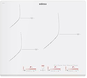 Edesa Placa de Inducción EIM-6328 B WH con biselado frontal. 3 Zonas de cocción 9 Niveles de Potencia + Booster. Acabado en Cristal Blanco