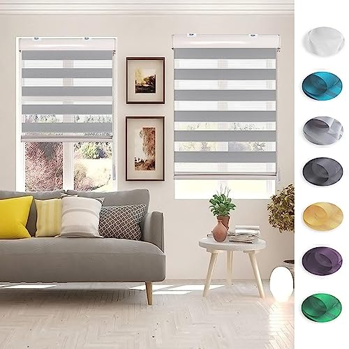 Lamellenvorhang Vertikaljalousie 30 x 260 cm Sichtschutz,Einfache Montage Duorollo Doppelrollo Jalousette Jalousien mit Verstellbarer Kette für Fenster und Türen, Hellgrau