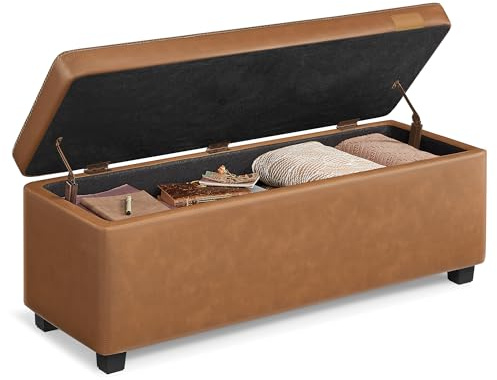 VASAGLE Storage Ottoman Bench with Stitching, PU Leather, Entryway Bedroom