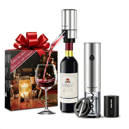 Electric Wine Opener Set, Roter Mond Automatic Wine Bottle Opener set with Electric Wine Decanter Aerator Wine Foil Cutter 2 Vacuum Stoppers, 5-in-1 Wine for Home Party Thanksgiving Christmas New Year