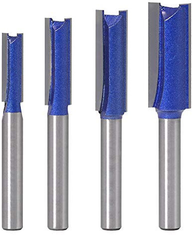 Saipor 4 Pièces 6 mm Queue Fraise Defonceuse Fraise Droite Defonceuse à Bois Double Cannelure Carbure de Tungstène Router Bits pour Outils de Menuiseri, 6,35 mm/ 7,96 mm/9,52 mm/12,7 mm