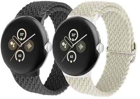 2 Stück Geflochtenes Nylon Band für Google Pixel Watch 4 3 2 1 Armband 41mm | Verstellbare Elastisch Uhrenarmband Soprt Atmungsaktives Ersatzband für Pixel Watch 4 3 2 1 Armbänder