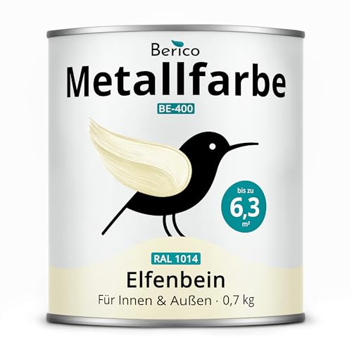 Berico Metallfarbe - Elfenbein Beige Sand - 0,7 Kg - 4in1 Premium Metallschutzlack - Direkt auf Rost - Für Stahl, Zink, Aluminium, Kupfer und Eisen