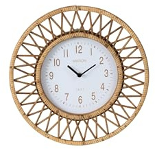 J-Line Wanduhr Wonder – Rattan/Sperrholz – Natur/Weiß – Klein