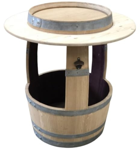 Fass-Schmiede Weinfass Eiswürfel-Stehtisch mit Flaschenöffner 225l (225 Liter Fass, Breiter Ring)
